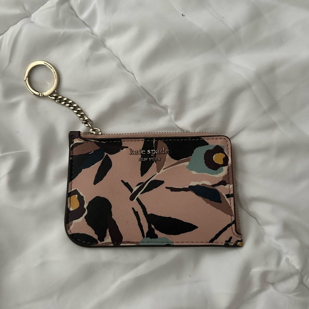 Kate Spade Pink and Black Floral Keychain Pouch